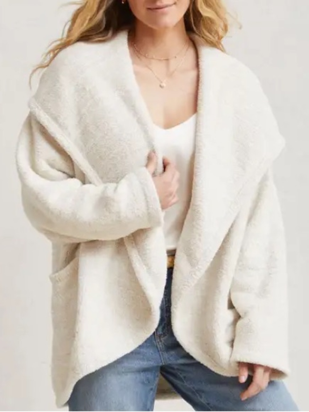 Kashwere Women One Size Cream Malt Chenilla Hooded Heather Oversized Coat NWT
